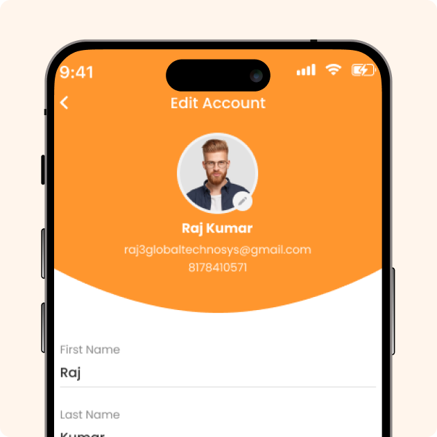 Mobile App Edit Account Screen with User Profile Information
