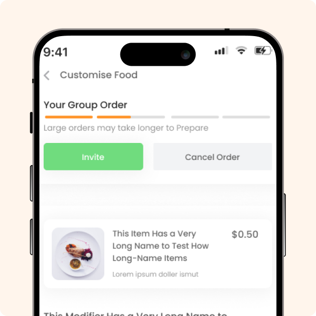 Eats2Go Mobile App - Customise Food Screen in Group Order