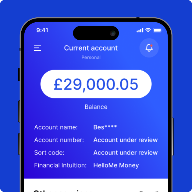 HelloMe Money App - Current Account Overview with Balance