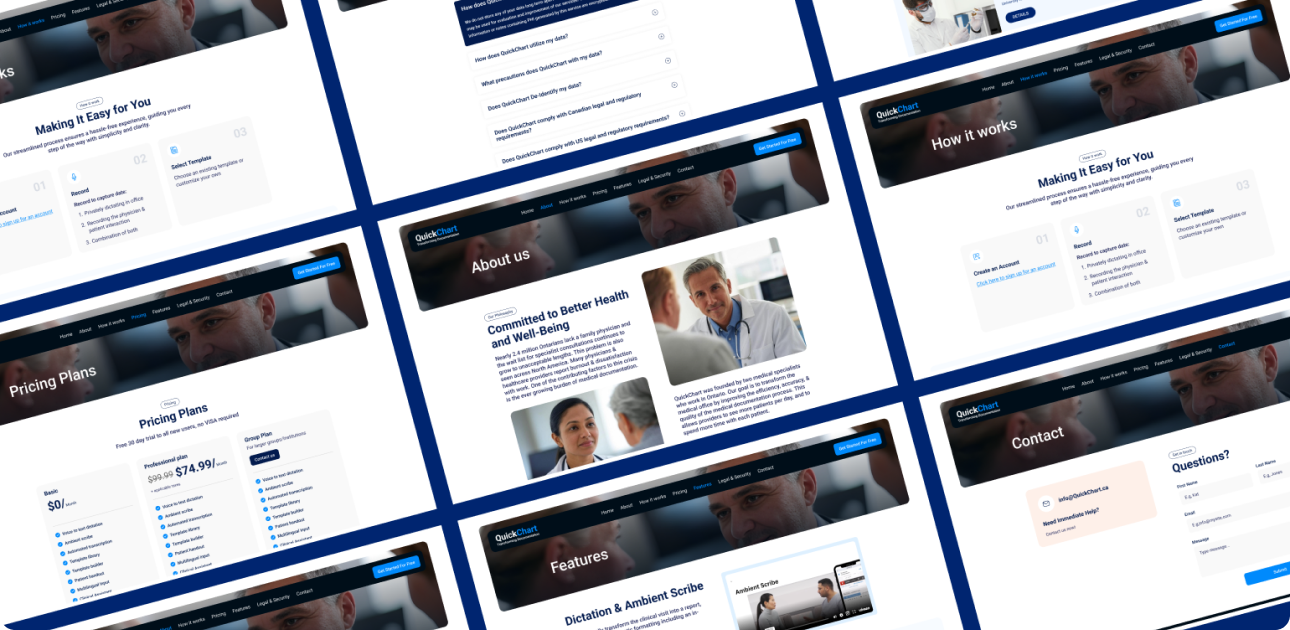 QuickChart Website Mosaic - Homepage, About Us, Pricing, Features, Contact, How It Works