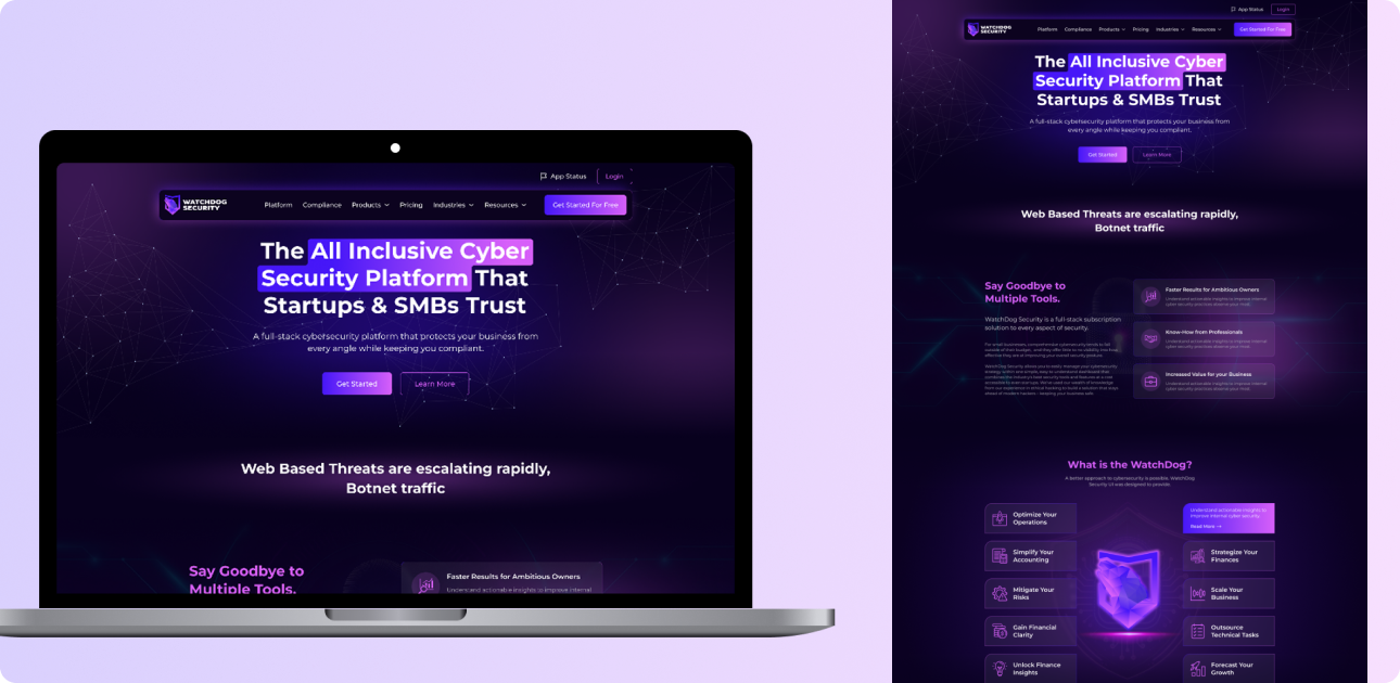 Watchdog Security Website Homepage - Full View and Section Detail