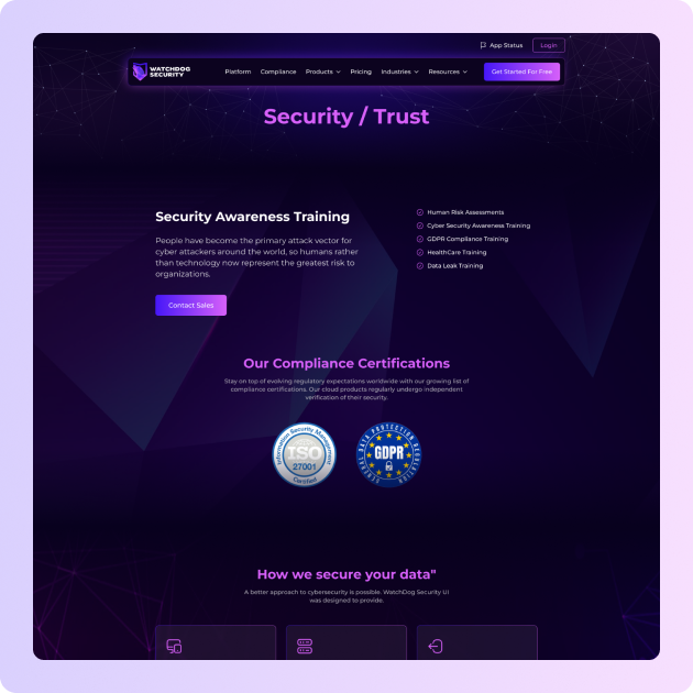 Watchdog Security Website - Security / Trust Page: Awareness Training and Certifications