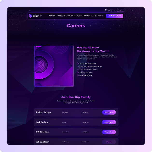 Watchdog Security Website - Careers Page: Job Openings