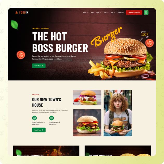 Foodix Website Homepage - The Hot Boss Burger: Flame-Grilled Angus