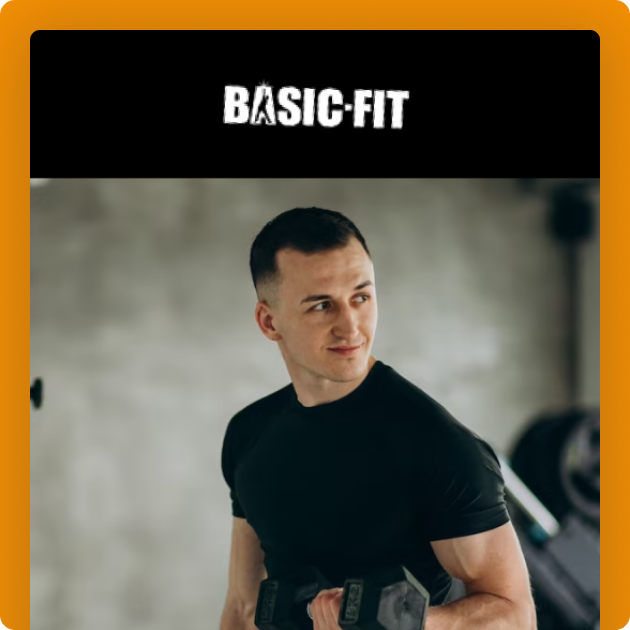 BASIC-FIT Email Design Featuring a Man Holding a Dumbbell with "ALWAYS STAY FIT" Overlay