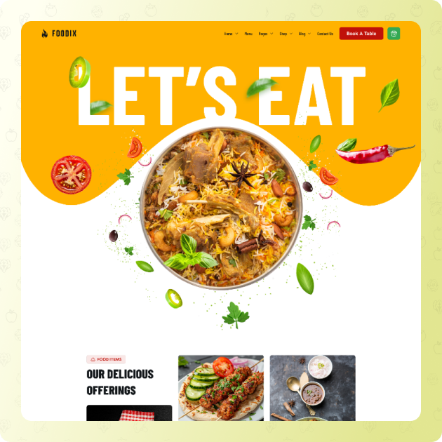 Foodix Website Homepage - Let's Eat: Delicious Biryani