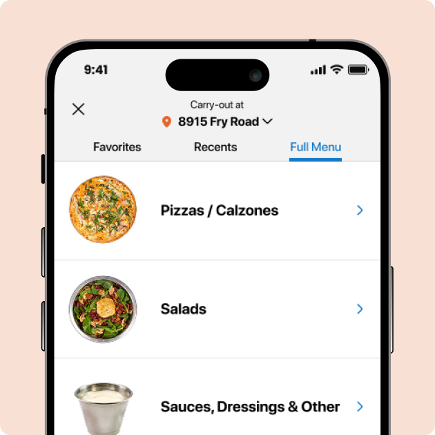 Crust Pizza Co. Mobile App - Full Menu Categories