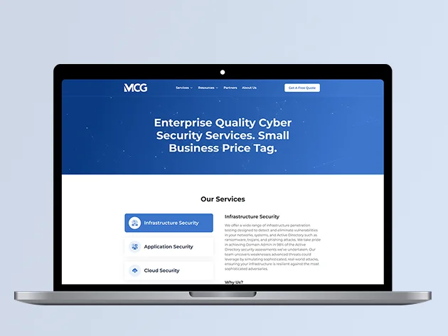 MCG (CyberGuard Technologies) Website Homepage: Enterprise Quality Cyber Security Services for Small Businesses