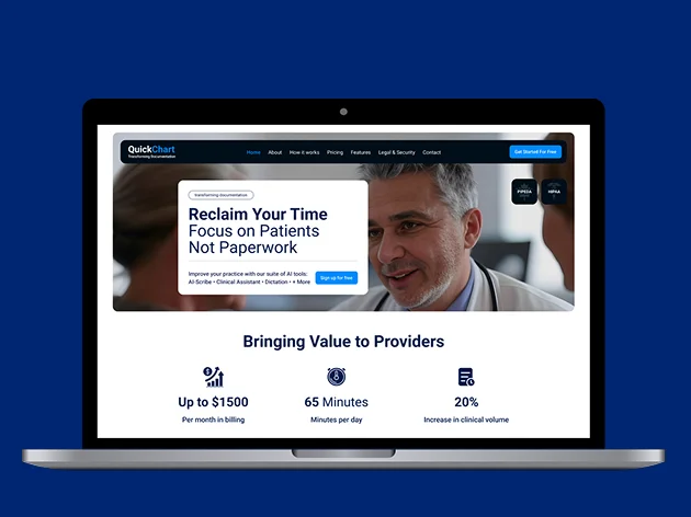 QuickChart EHR Website Homepage: Reclaim Your Time, Focus on Patients, Not Paperwork